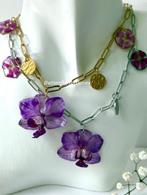 Orchidee RVS ketting bloemen Cadeau vrouw Bruiloft Jarig, Ophalen, Overige materialen, Verstelbaar, Nieuw