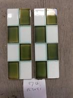 Antieke geblokte randtegels 49groen/creme en 57 mosgroen/wit, Antiek en Kunst, Ophalen