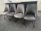 4 eetkamerstoelen XOOON – grijs met zwart metalen onderstel, Ophalen, Zo goed als nieuw, Grijs, Stof