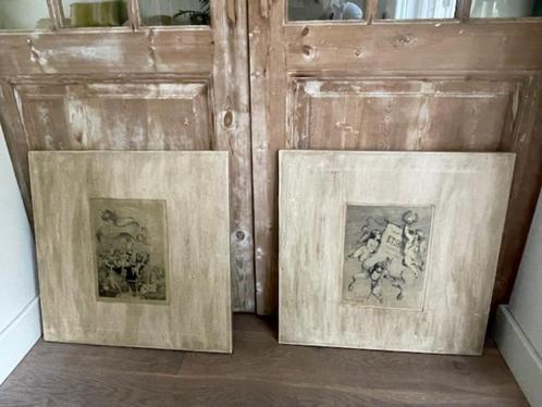 2 x ingelijste oude prenten Frans van Kuyck. Cupido's engel., Antiek en Kunst, Kunst | Overige Kunst, Ophalen