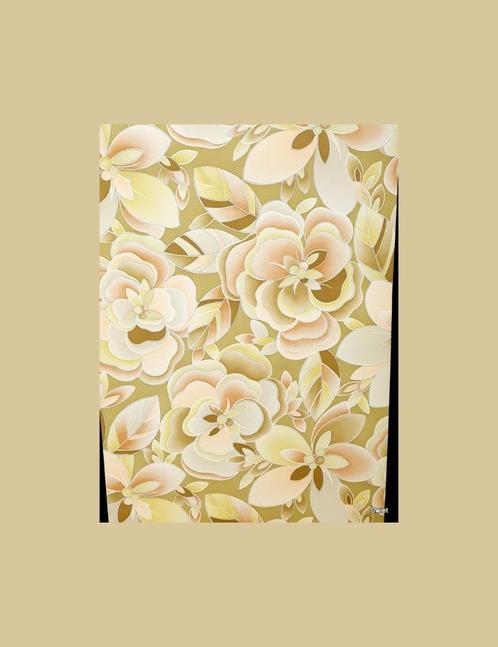 4173 pastel bloemen behang retro geel perzik jaren 70 swiet, Huis en Inrichting, Stoffering | Behang, Beige, Geel, minder dan 10 m²