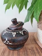 Oude houten dekselpot/sierpot met inleg, Antiek en Kunst, Curiosa en Brocante, Ophalen