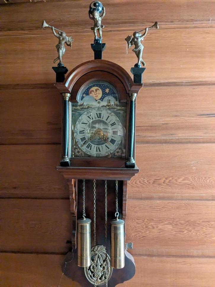 Antieke Staartklok met Maanstand, Antiek en Kunst, Antiek | Klokken, Ophalen of Verzenden