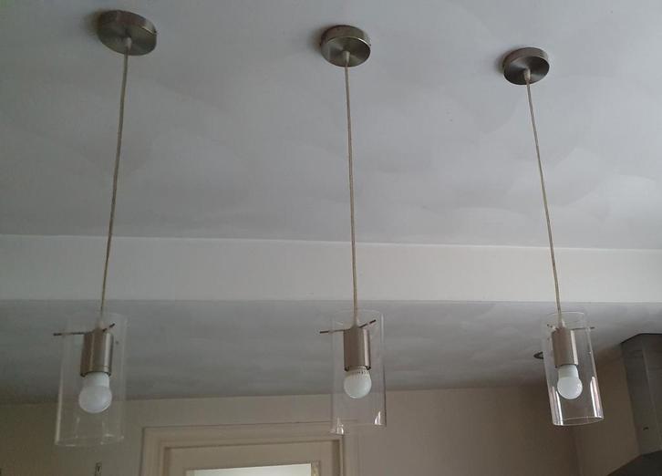 3 Hanglampen - Als set of los te gebruiken, Huis en Inrichting, Lampen | Hanglampen, Zo goed als nieuw, Minder dan 50 cm, Glas