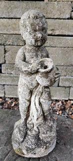 Tuin ornament, waterspuwer, beton met gipspaagje H44cm, Tuin en Terras, Tuinbeelden, Ophalen of Verzenden, Gebruikt