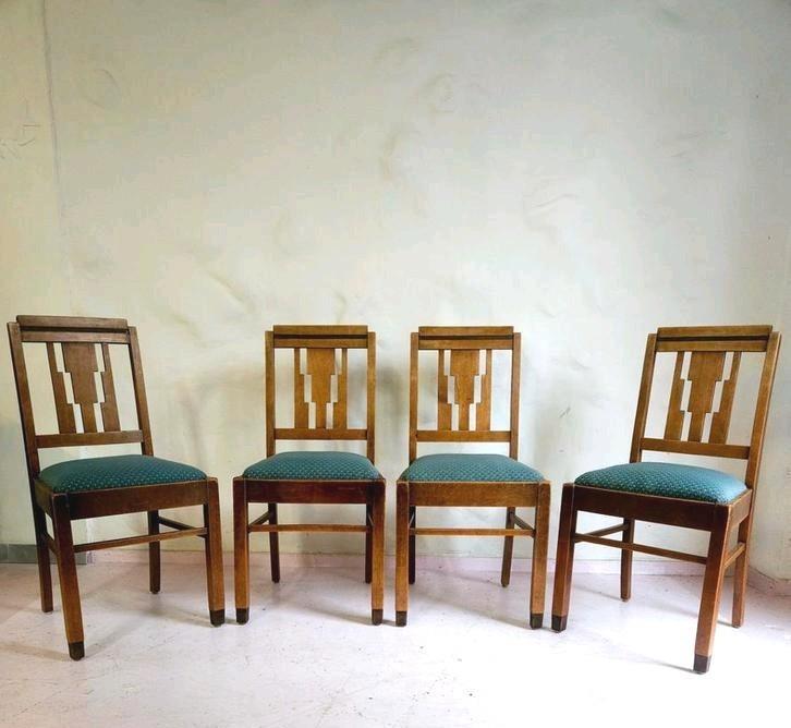Art deco stoelen Amsterdamse school 4 stuks setprijs, Huis en Inrichting, Stoelen, Gebruikt, Bruin, Ophalen