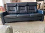 Leren donkerblauwe 3 sits bank, Ophalen, Gebruikt, Minder dan 75 cm, 150 tot 200 cm