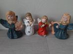 4 x Vintage beeldje rood wit groen engel engeltjes windlicht, Ophalen, Gebruikt
