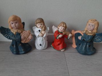 4 x Vintage beeldje rood wit groen engel engeltjes windlicht beschikbaar voor biedingen