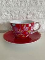 Pip rode kop en schotel met bloemmotief nieuw staat!, Ophalen, Gebruikt, Keramiek, Overige stijlen