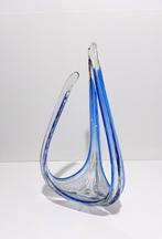 Schaal,helder en blauw glas, gecontroleerde luchtbelletjes.., Minder dan 50 cm, Glas, Blauw, Gebruikt