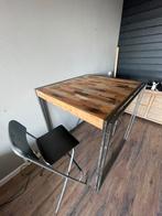 Industriële bartafel van staal en oud scheepshout + krukken, Huis en Inrichting, Tafels | Statafels, Ophalen, Zo goed als nieuw