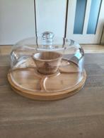 houten serveerschaal voor snacks of nootjes met stolpdeksel, Ophalen, Nieuw, Rond, Hout