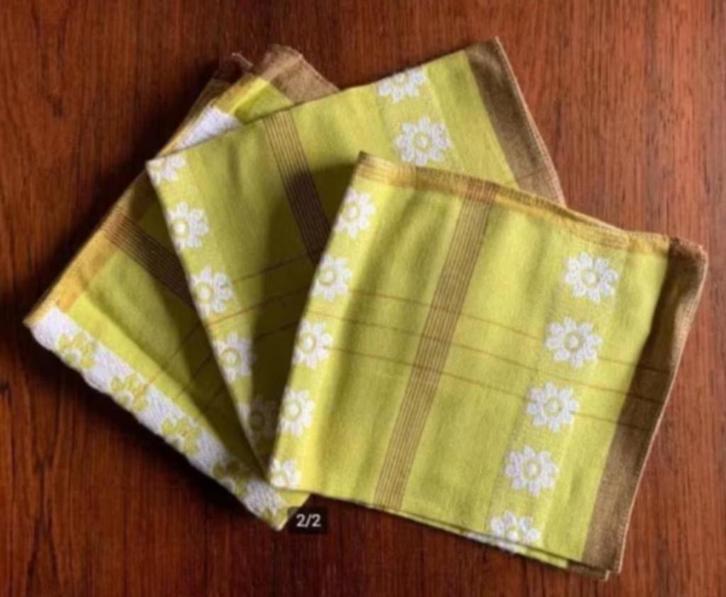 3x groen stoffen servet, kleedje, placemat wit bruin details, Huis en Inrichting, Keuken | Textiel, Zo goed als nieuw, Groen, Ophalen of Verzenden
