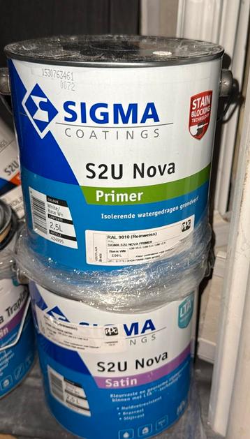 NIEUW 2 Blikken RAL9010 á 2,5l Sigma S2U Nova Primer & Satin beschikbaar voor biedingen