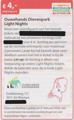 Ouwehands Dierenpark Light Nights. Rhenen. € 4,00 korting pp, Tickets en Kaartjes, Drie personen of meer, Kortingskaart