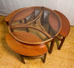 Gratis bezorging! Mid-century retro vintage teak salontafel, Huis en Inrichting, Tafels | Salontafels, Gebruikt, Verzenden, Glas