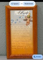 Spaans spaanse tekst ALBERTO in lijst met engel vintage, Huis en Inrichting, Woonaccessoires | Tekstborden en Spreuken, Ophalen of Verzenden