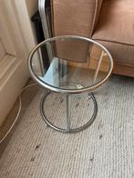 Retro bijzet tafeltje chroom glas, Huis en Inrichting, Tafels | Bijzettafels, Ophalen, Minder dan 45 cm, Minder dan 55 cm, Rond