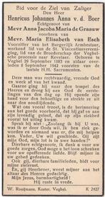 Henricus J.A. v.d. Boer 1883 Veghel + 1942 Veghel, 58 jaar, Verzenden