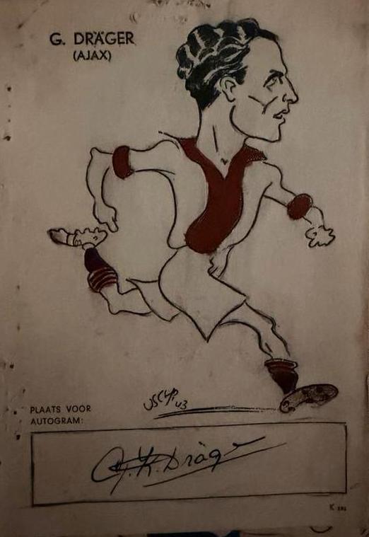 Ajax karikatuurkaarten (1943) – met originele handtekeningen, Verzamelen, Sportartikelen en Voetbal, Zo goed als nieuw, Ajax, Ophalen