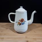 Emaille koffiepot theepot wit met bloemen, Antiek en Kunst, Antiek | Emaille, Ophalen of Verzenden