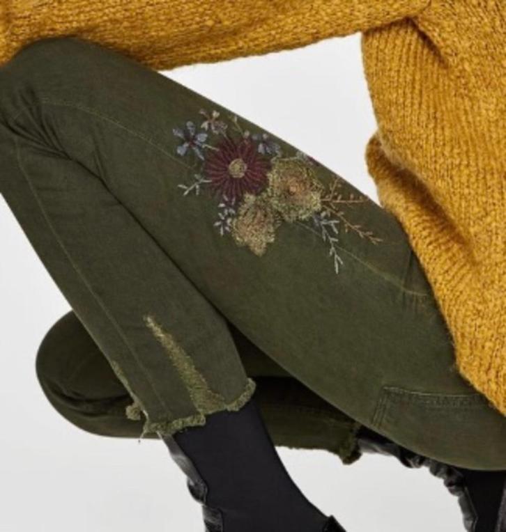 Zara groene skinny broek met borduursel maat 36 nieuw, Kleding | Dames, Broeken en Pantalons, Nieuw, Maat 36 (S), Groen, Lang