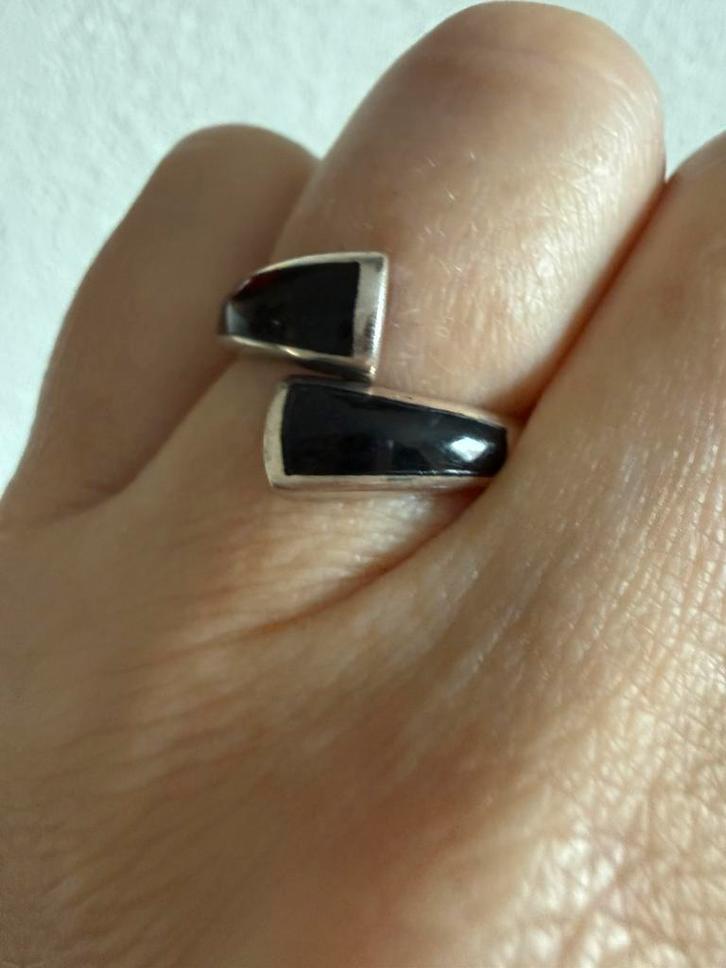 S202/Vintage Zilveren ONYX ring 16 3/4, Sieraden, Tassen en Uiterlijk, Ringen, Gebruikt, Dame, Kleiner dan 17, Zilver, Zilver