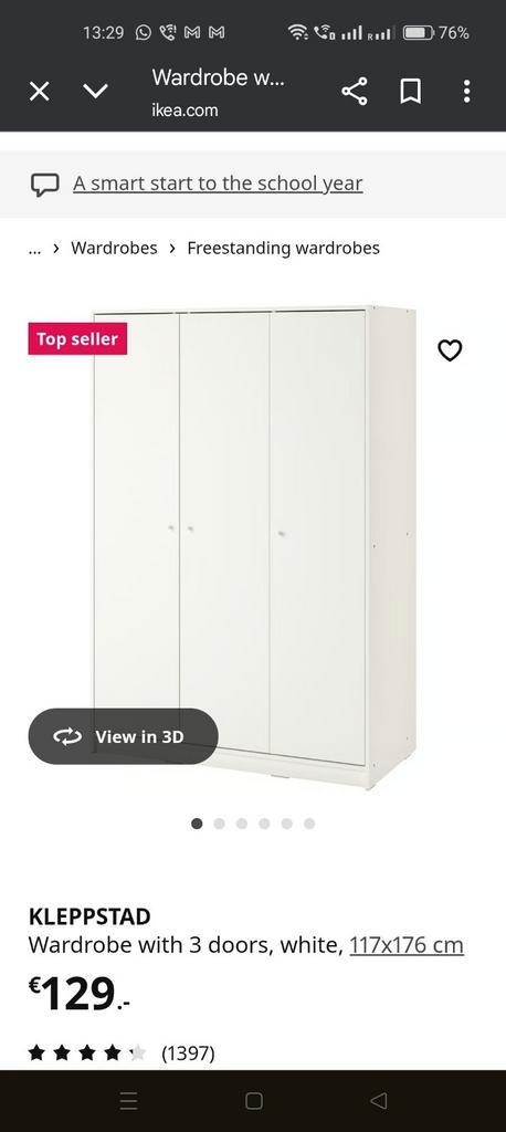 Ikea kleppstad wardrobe 3 doors, Huis en Inrichting, Kasten | Kledingkasten, Gebruikt, 150 tot 200 cm, 100 tot 150 cm, 75 cm of meer