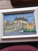 Schilderij van een dorp met kerk kunstschilder piket, Ophalen of Verzenden
