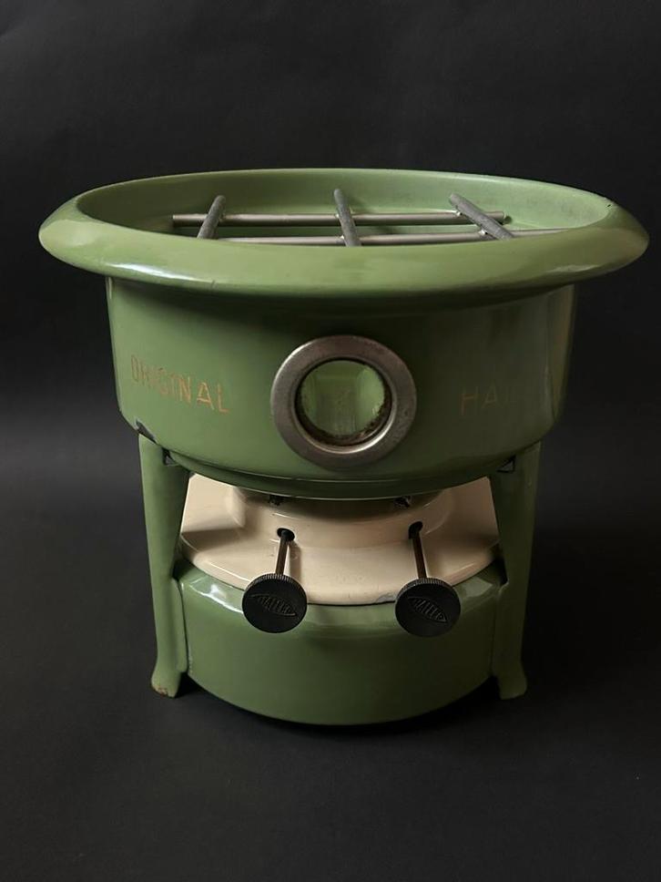 2-Pits Reseda Groen Haller Petroleumstel, Antiek en Kunst, Antiek | Emaille, Ophalen of Verzenden