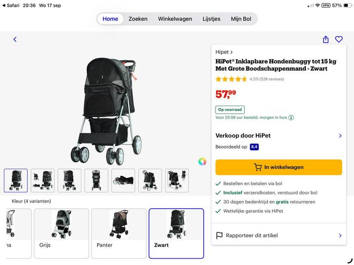 Hondenbuggy supermakkelijk, Dieren en Toebehoren, Honden-accessoires, Zo goed als nieuw, Ophalen of Verzenden