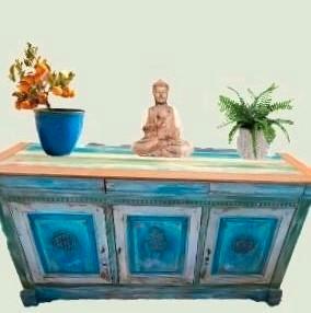 Supertof groot Ibiza India boho dressoir buffetkast turquois, Huis en Inrichting, Kasten | Dressoirs, Zo goed als nieuw, 150 tot 200 cm