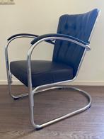 Gispen 412 GE fauteuil, chroom, donkerbruin leder, Gebruikt, Design, 75 tot 100 cm, Ophalen of Verzenden