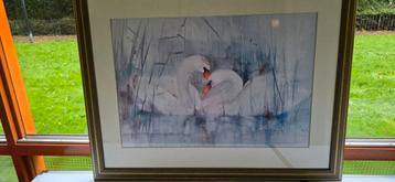 Zwanen Schilderij - Romantisch Tafereel beschikbaar voor biedingen