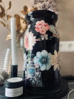 Bloemen Decoupage Vaas - Handgemaakt, Zwart, Nieuw, Ophalen of Verzenden, Glas