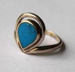 Leuke vintage ring druppelvormig met turkoois emaille. (7085, Ophalen, 18 tot 19, Gebruikt, Dame