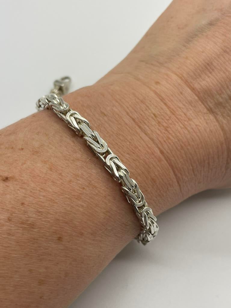 C535 Prachtige zilveren armband koningsschakel, Ophalen of Verzenden, X, Zilver, Zilver