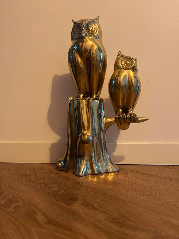 Messing Uilen Beeld, Tuin en Terras, Tuinbeelden, Gebruikt, Dierenbeeld, Metaal, Ophalen of Verzenden