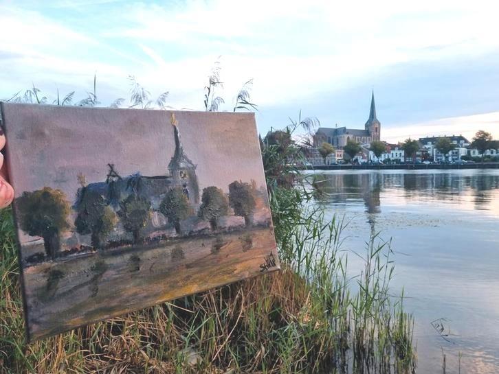 Bovenkerk Kampen - Acryl schilderij 40×30cm, Antiek en Kunst, Kunst | Schilderijen | Klassiek, Ophalen of Verzenden