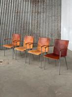 Set 4x Lammhults stoelen bruin cognac leer 1990s design, Huis en Inrichting, Ophalen, Gebruikt, Bruin, Leer