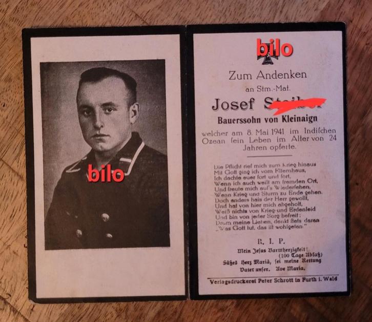 U-Boot Kriegsmarine Indische Oceaan 1941 sterbebild WW2, Verzamelen, Militaria | Tweede Wereldoorlog, Marine, Duitsland, Ophalen of Verzenden