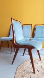 Set van 4 retro vintage Awa stoelen, teakhout en mohair, Ophalen, Hout, Gebruikt, Blauw