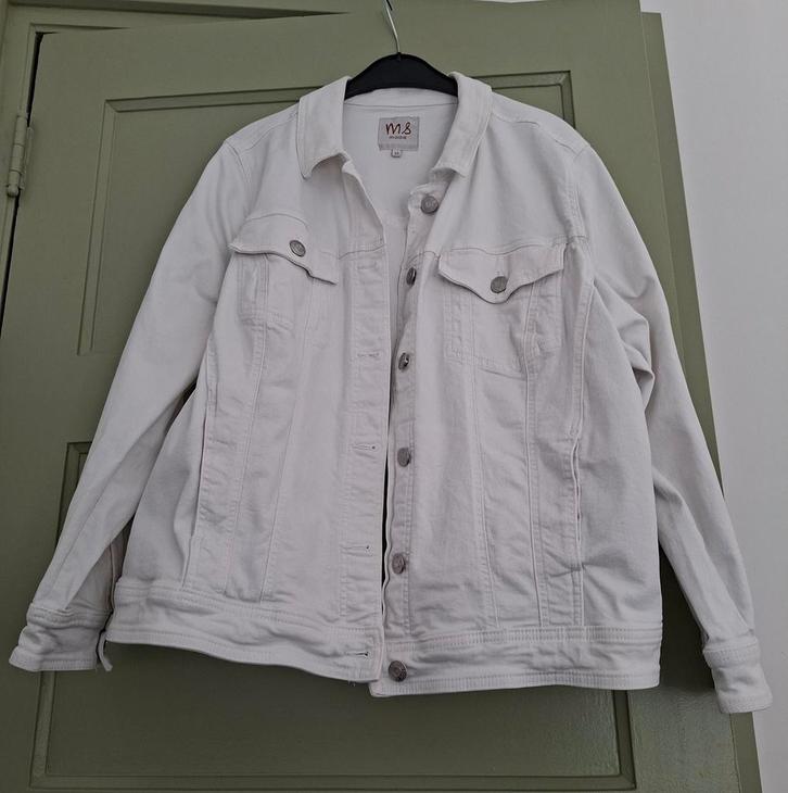 Wit denim jasje M&S Mode maat 54, Kleding | Dames, Jasjes, Kostuums en Pakken, Zo goed als nieuw, Jasje, Maat 46/48 (XL) of groter