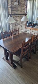 Robuuste eiken eettafel met 4 gratis bijpassende stoelen, Ophalen, Gebruikt, Klassiek, Eikenhout