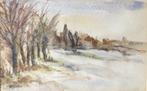 Aquarel winters landschap door Jos Jaspers (1927-2014), Antiek en Kunst, Kunst | Schilderijen | Klassiek, Ophalen of Verzenden