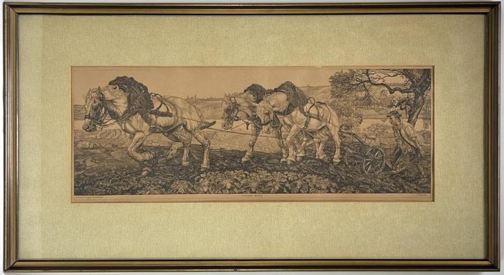 193. Kopergravure, Pieter Dupont – "Ploegende Paarden", 1904, Antiek en Kunst, Kunst | Etsen en Gravures, Ophalen of Verzenden