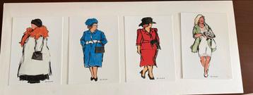 Set van 4 illustraties van vrouwenfiguren koninginnen beschikbaar voor biedingen