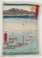 Utagawa Hiroshige print op stof woodblock ? Japanse kunst, Antiek en Kunst, Ophalen of Verzenden