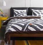 IKEA Stockholm bed + leren hoofdbordkussens, Ophalen, Gebruikt, Bruin, Tweepersoons